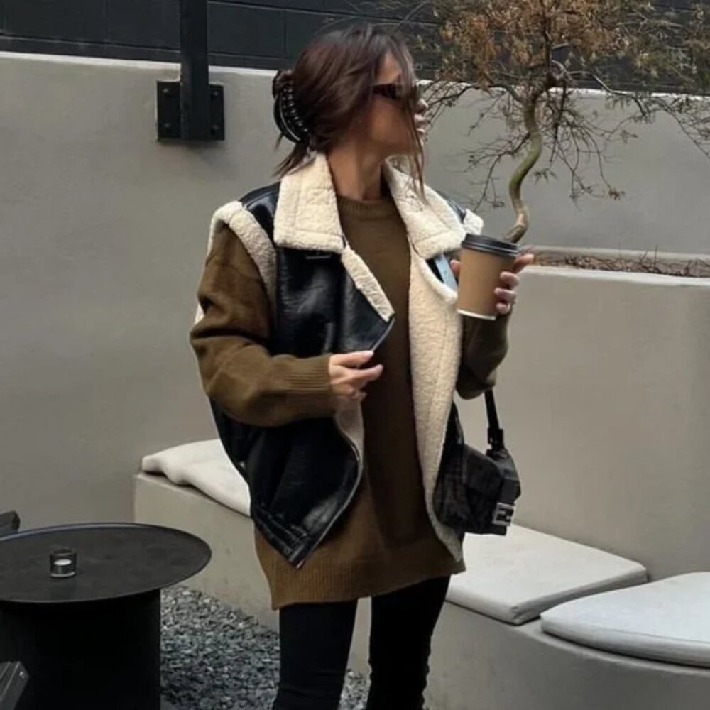 Arya Faux Leather Shearling Vest S/M